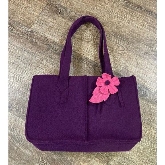 J. Jill Handbags - J. Jill Womens Wool Blend Purple Tote Bag Purse Handbag Floral Accent Boho